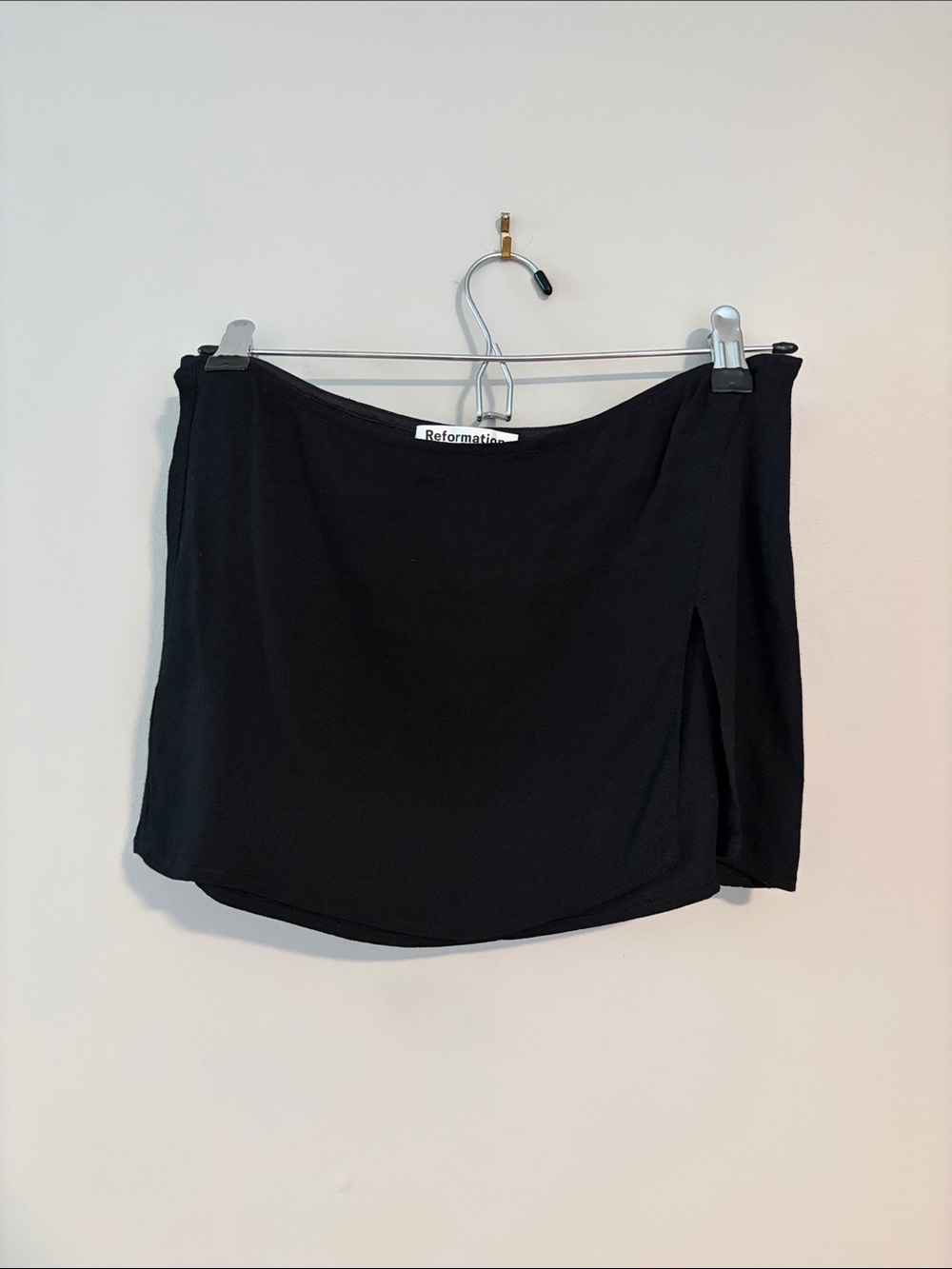 Reformation Low Waist Black Mini Skirt with Side Slit Detail